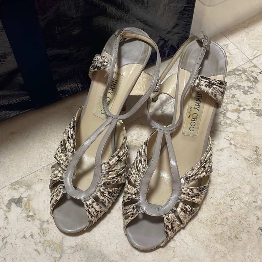Jimmy Choo Gray Snakeskin Women's Heels